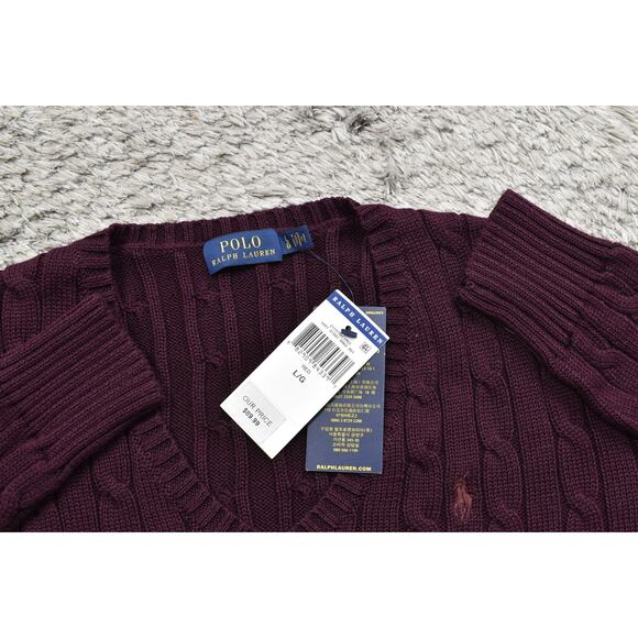 NEW Polo Ralph Lauren Burgundy Cotton Pullover Sweater Women's L Knit Premium - Picture 8 of 9